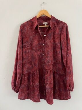 LOGO by Lori Goldstein Burgundy Button Down Blouse